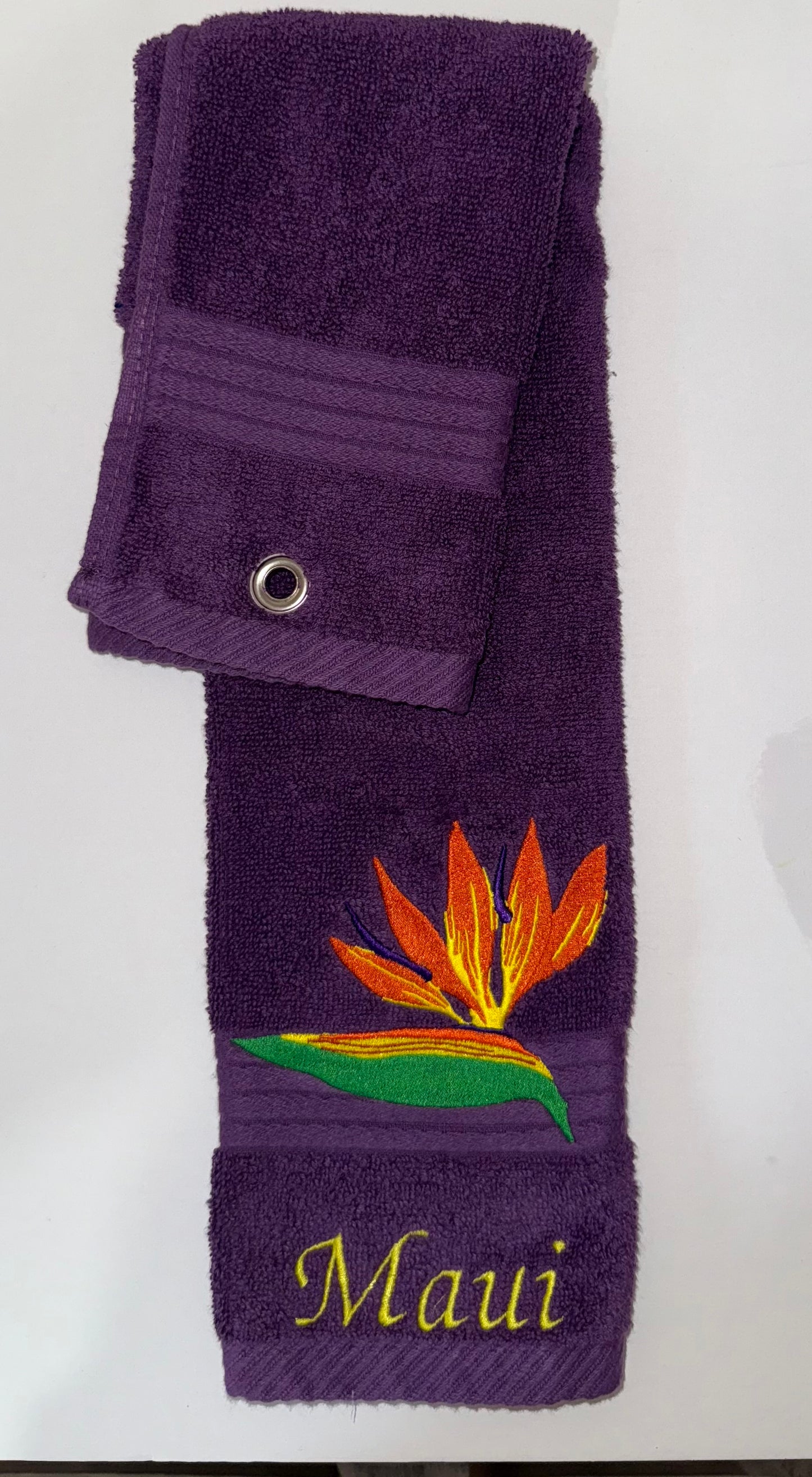 Purple Bird of Paradise Golf Towel