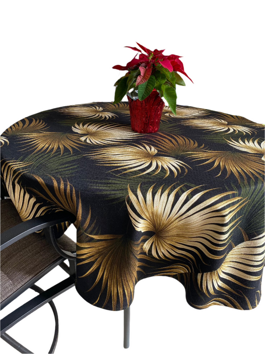 60"and 72" Black Kailua Round Hawaiian Barkcloth Tablecloths