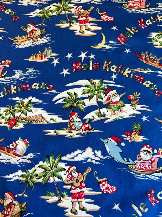 Blue Mele Kalikimaka Cotton Fabric