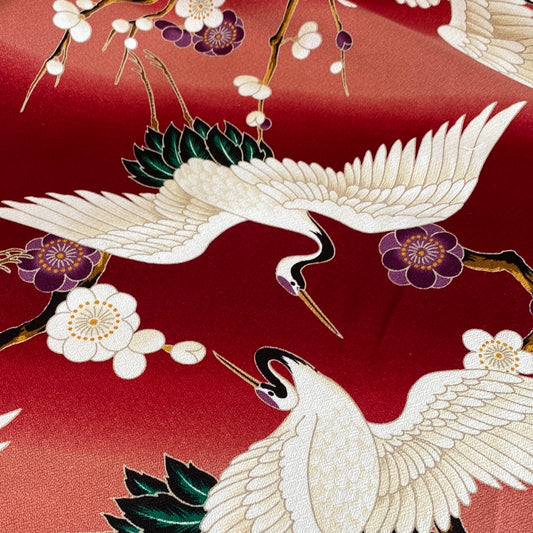 Burgundy Tsuru Hawaiian Barkcloth Upholstery Fabric