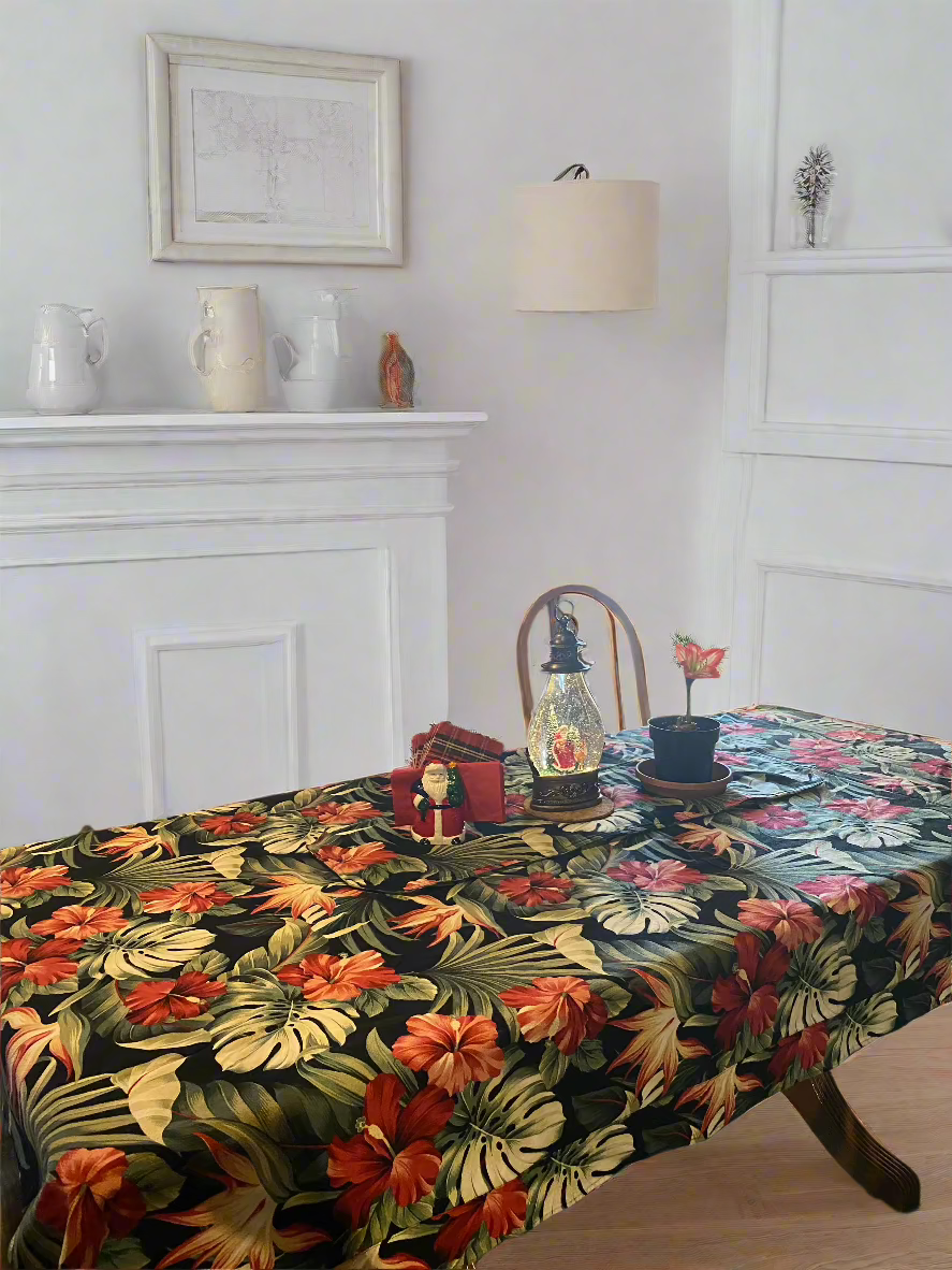 96" X 60" Black Pua Rectangle Tablecloth