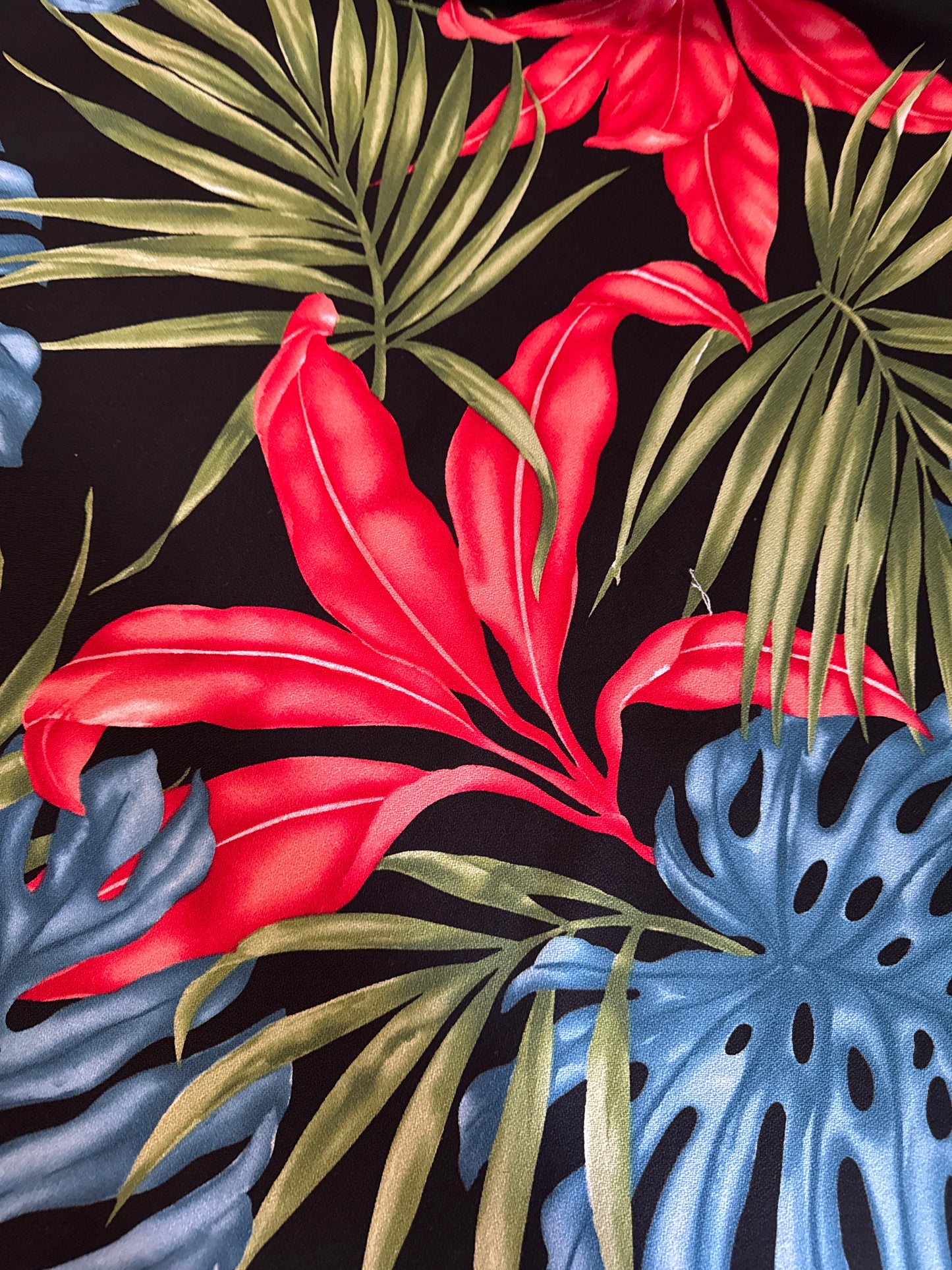 Black Blue Monstera Barkcloth Upholstery Fabric / LMH-22-980