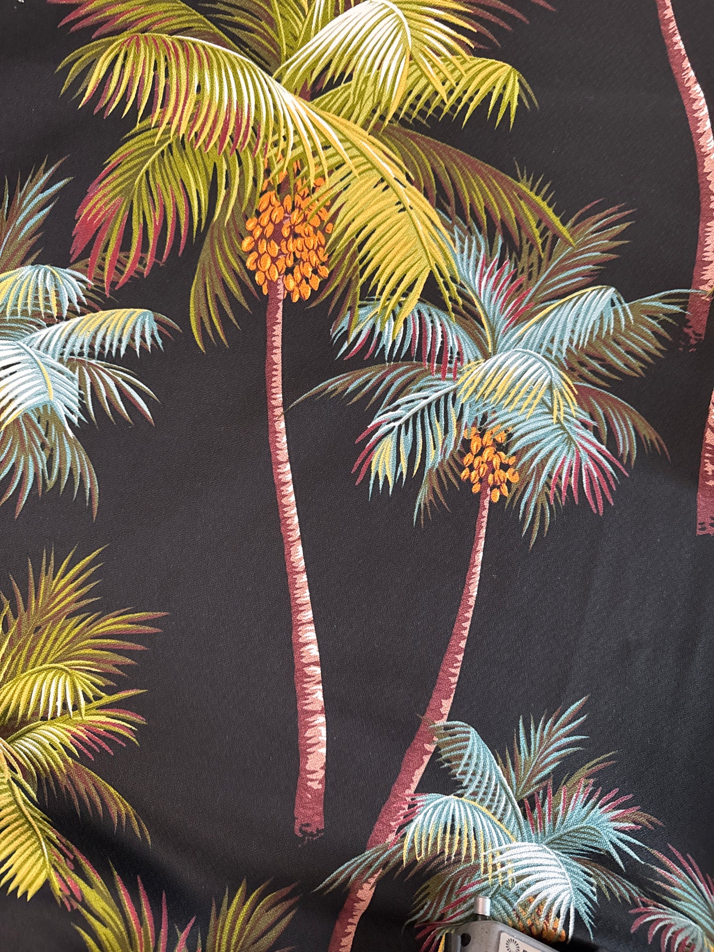 Black Palm Trees Hawaiian Barkcloth Fabric