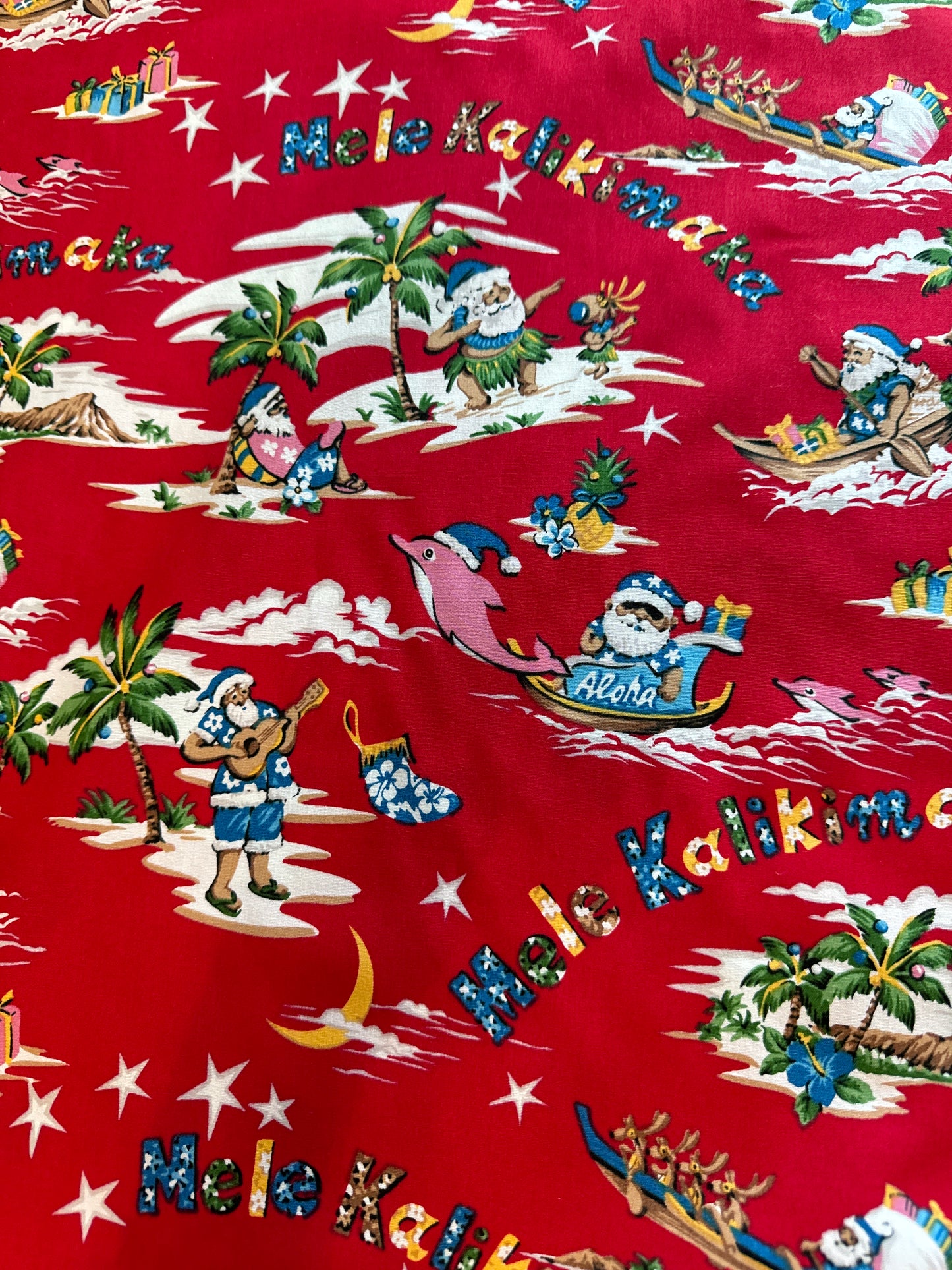 Red Mele Kalikimaka Cotton Fabric
