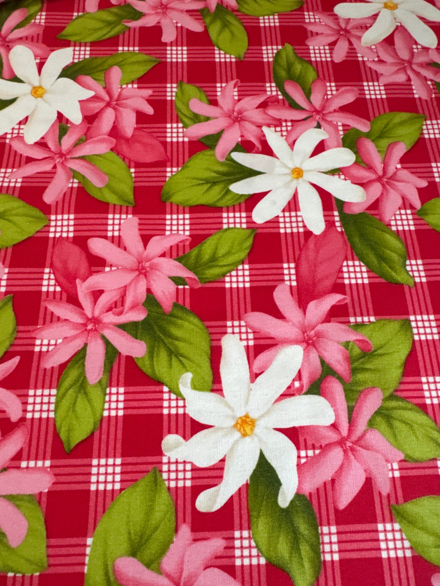 Red Floral Palaka Cotton Fabric