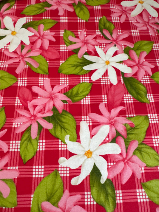Red Floral Palaka Cotton Fabric
