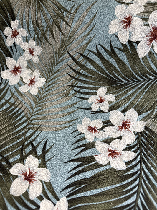 Blue Plumeria Fern  Hawaiian Barkcloth Fabric