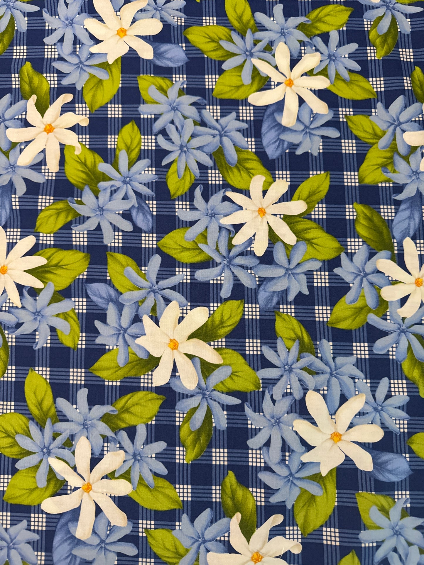 Blue Floral Palaka Cotton Fabric