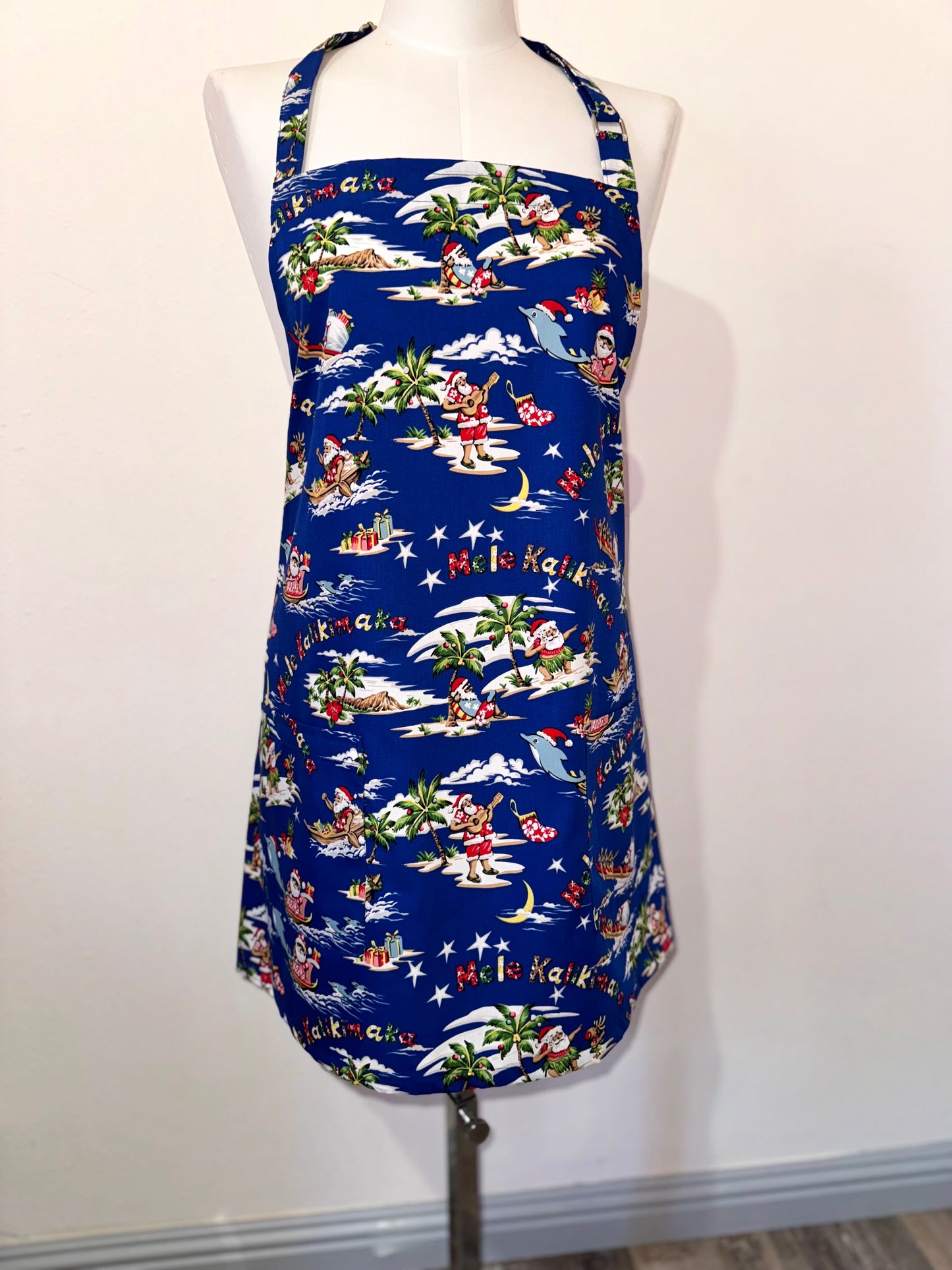 Blue Mele Kalikimaka Cotton Apron