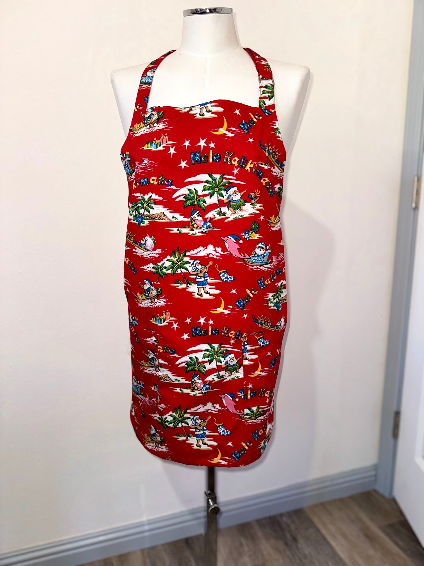 Red Mele Kalikimaka Cotton Apron