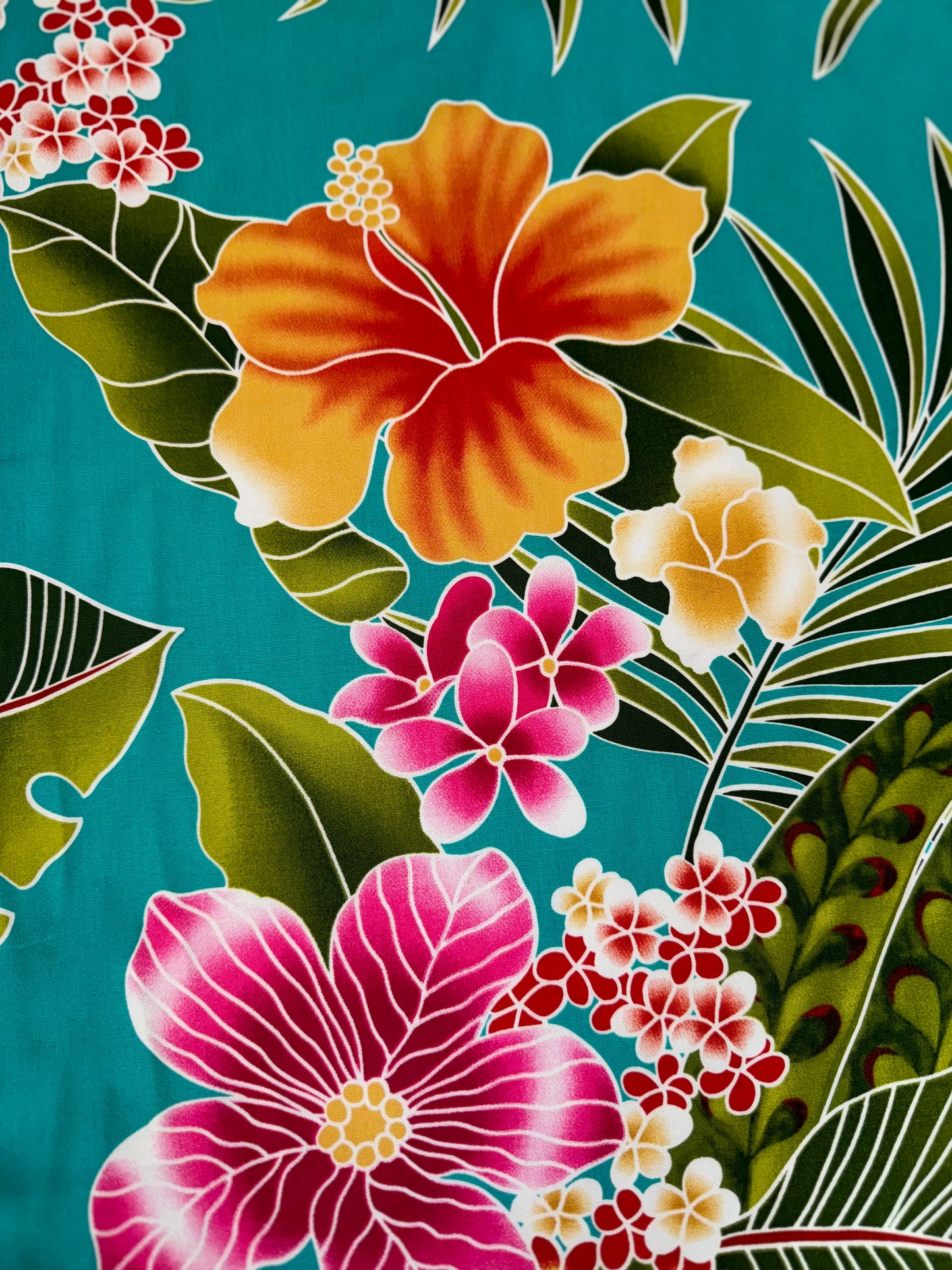 Teal Hibiscus Cotton Fabric