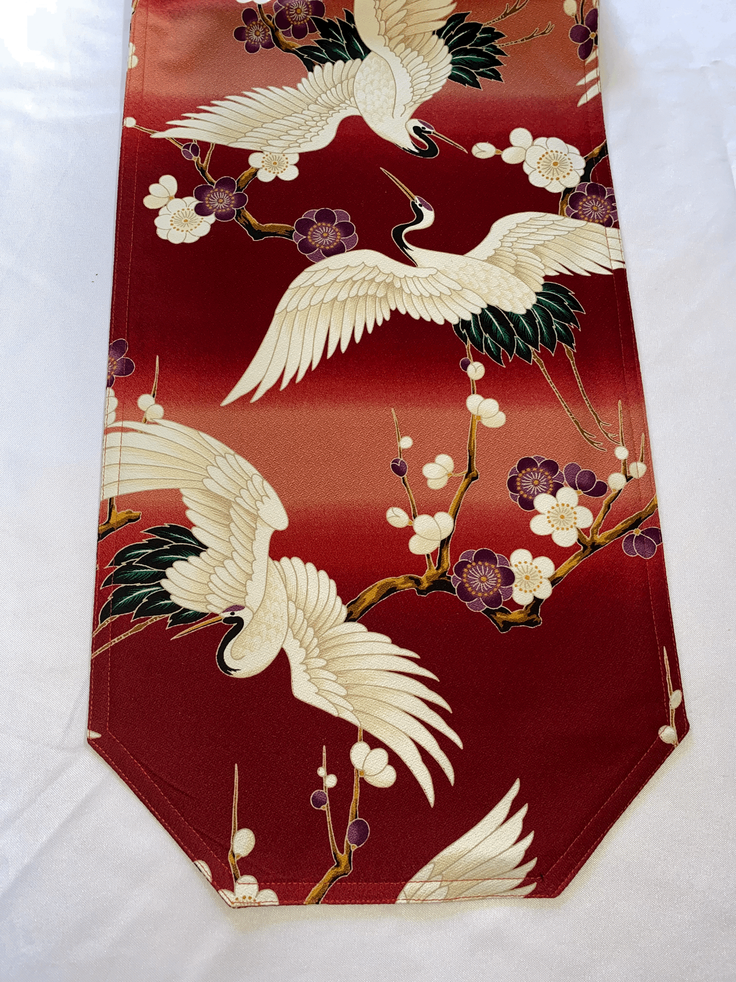 Red Tsuru Hawaiian Barkcloth Table Runner