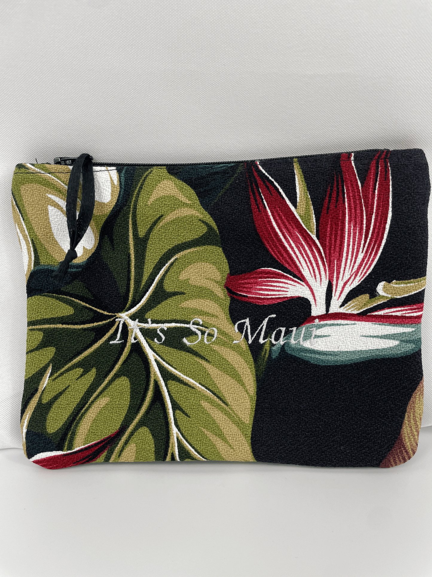 Black Bird of Paradise Hawaiian Barkcloth Make-up Bag