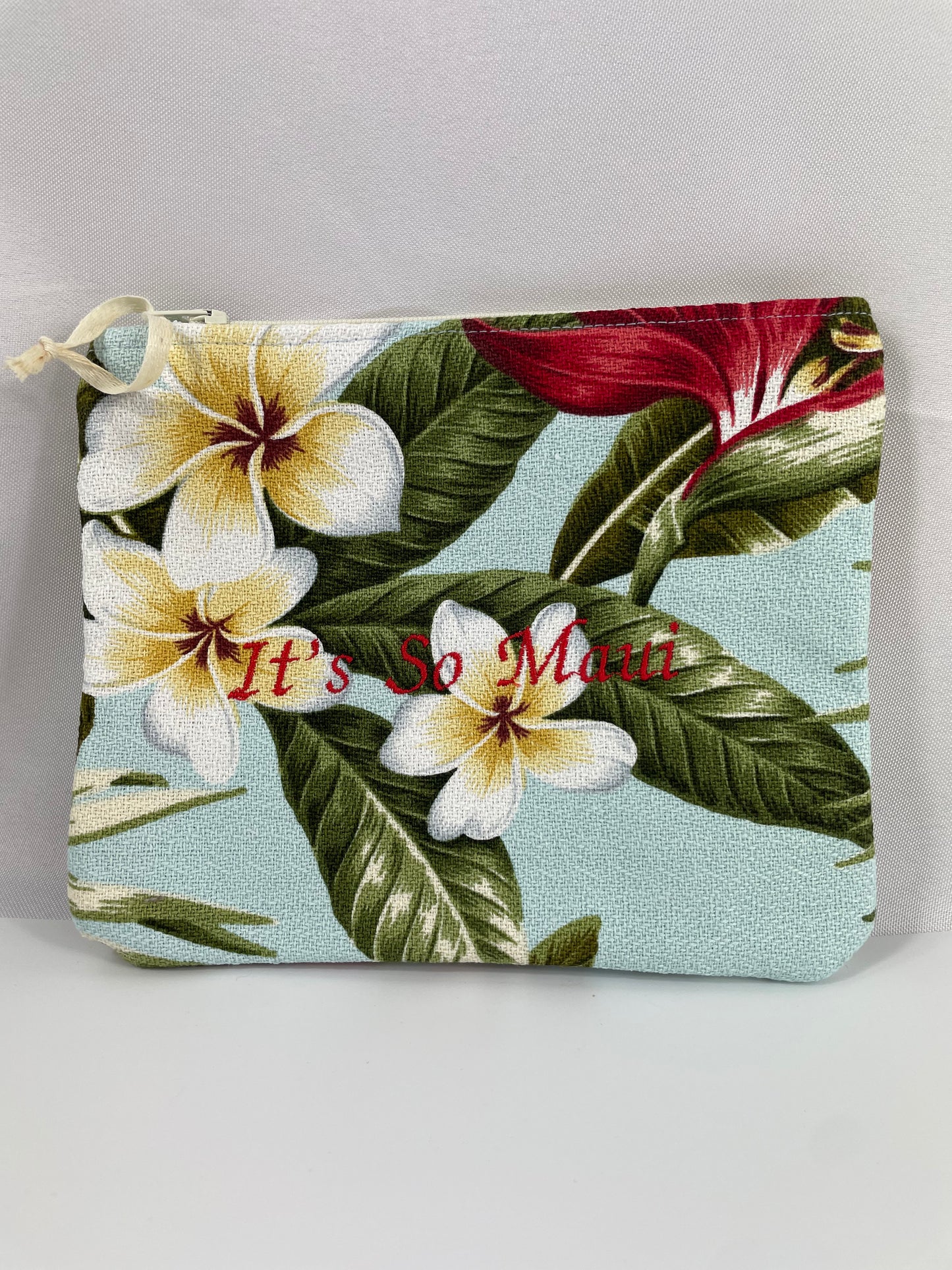 Blue Maunawili Hawaiian Barkcloth Make-up Bag