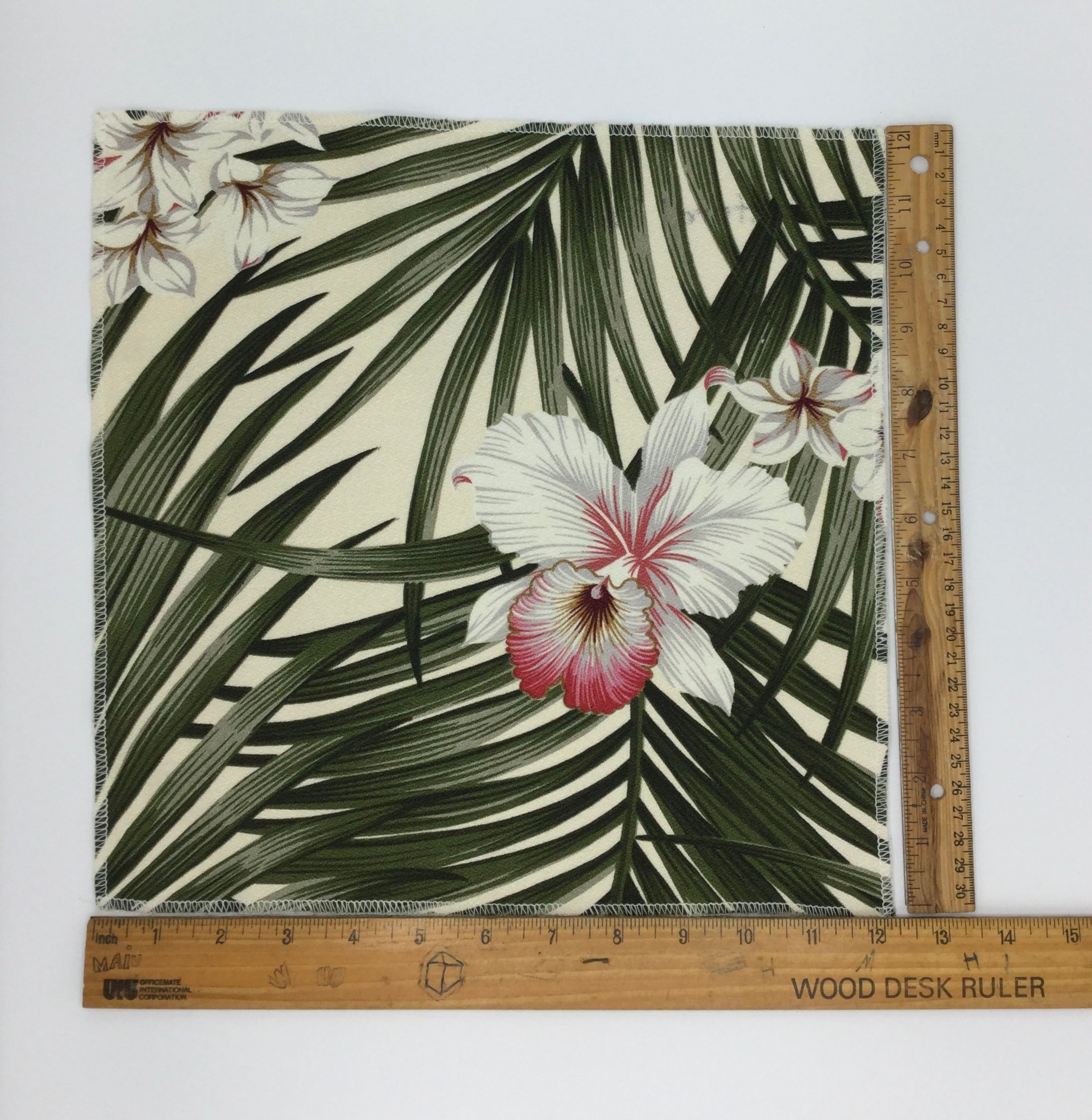 Tropical Hawaiian Cotton Barkcloth Valance – Ferns & Blue Orchids – 54" X 14"