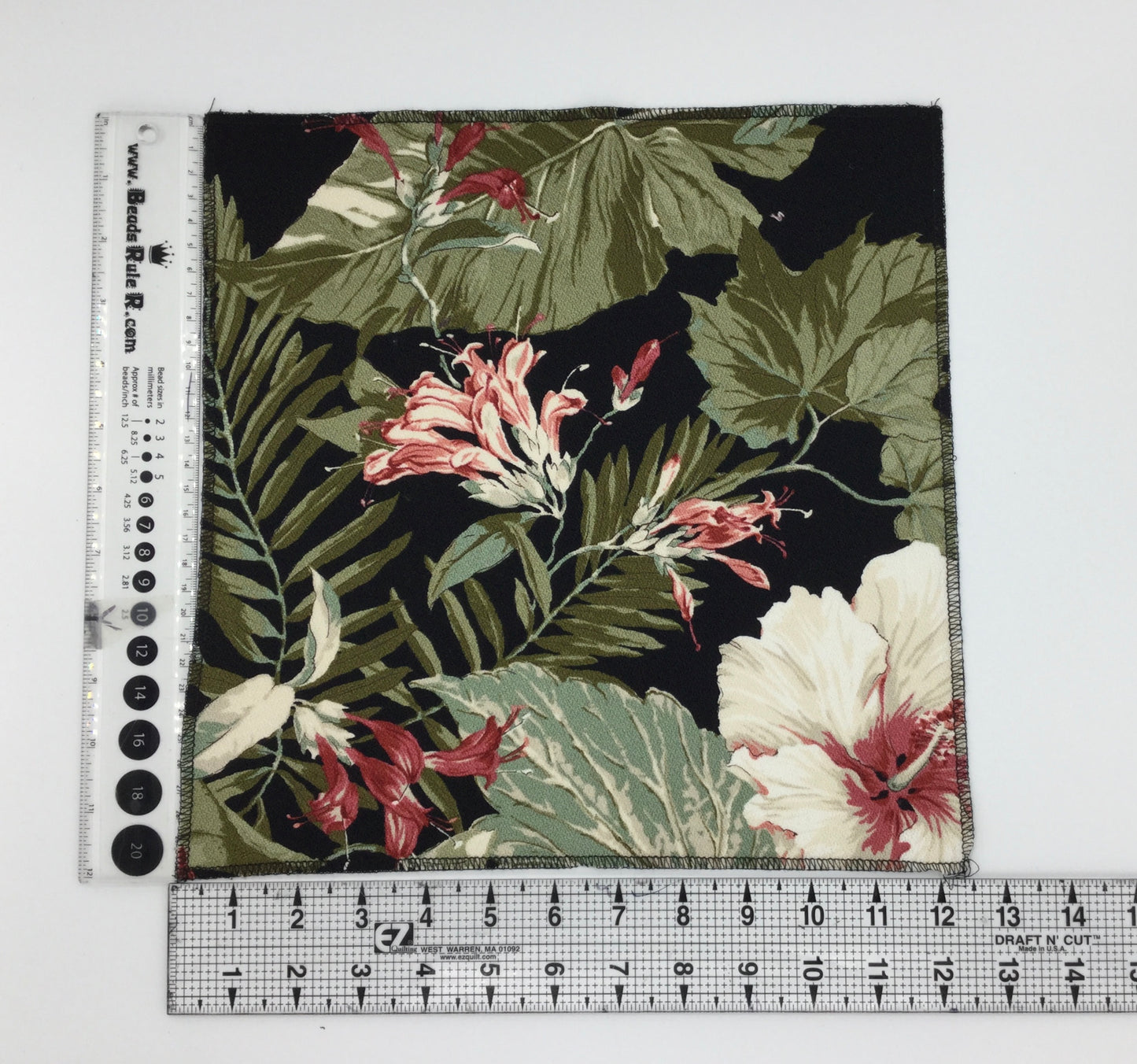 Black White Hibiscus Hawaiian Barkcloth Upholstery Fabric