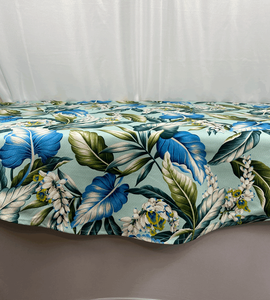 60"and 72"Blue Shell Ginger Round Hawaiian Barkcloth Tablecloths