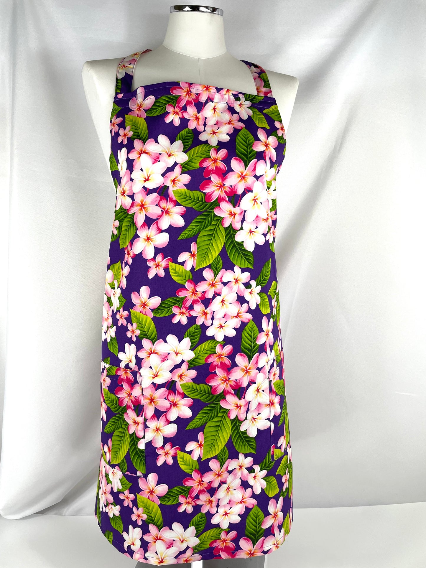 Purple Pink Plumeria Hawaiian Cotton Apron