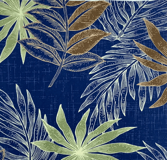 Blue Autumn Leaves Cotton Fabric