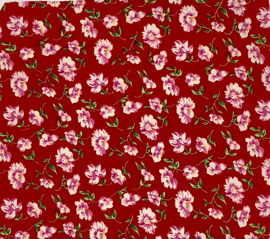 Red Pink Floral Cotton Fabric
