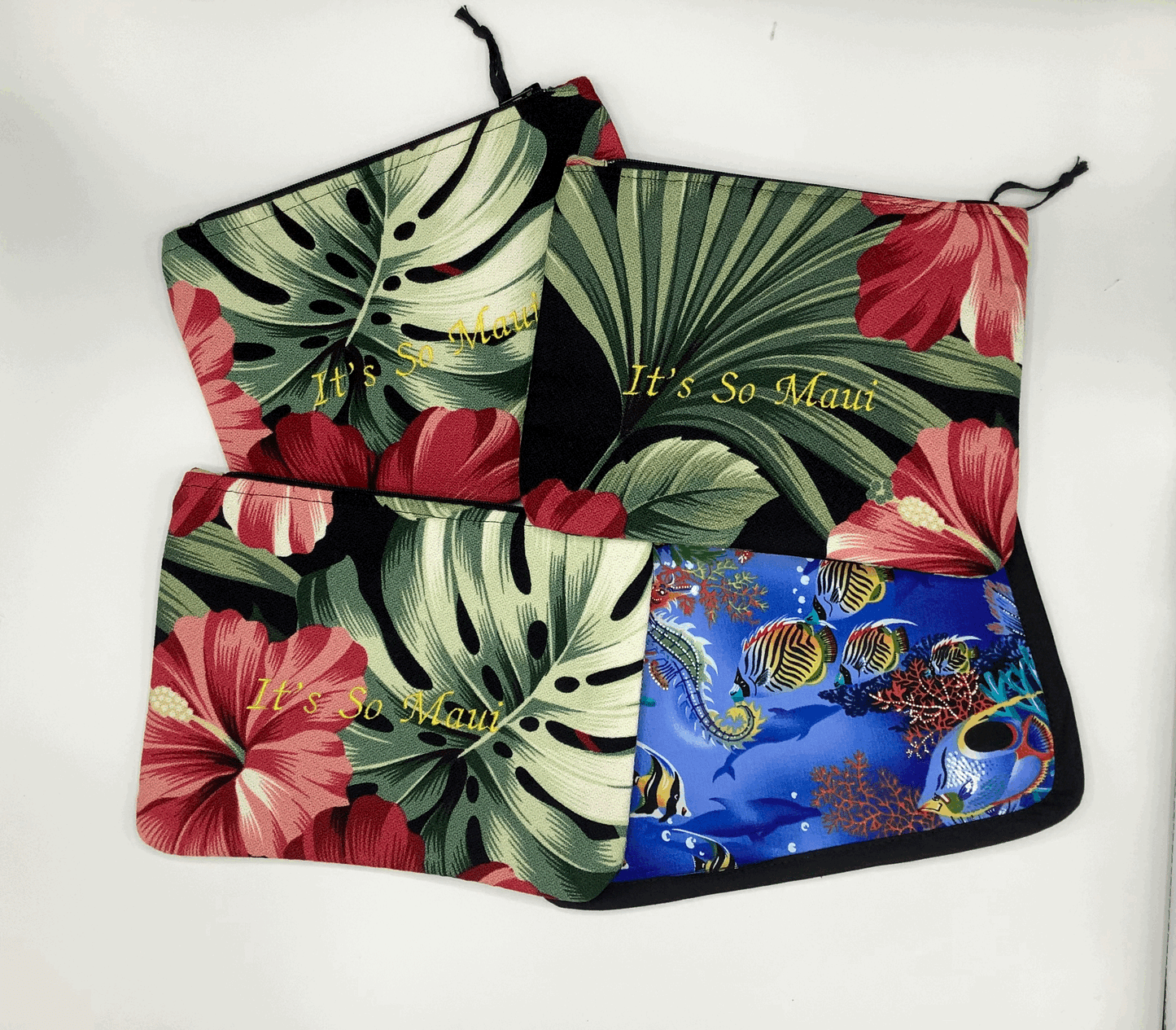 Pua Black Hawaiian Barkcloth Make-up Bags