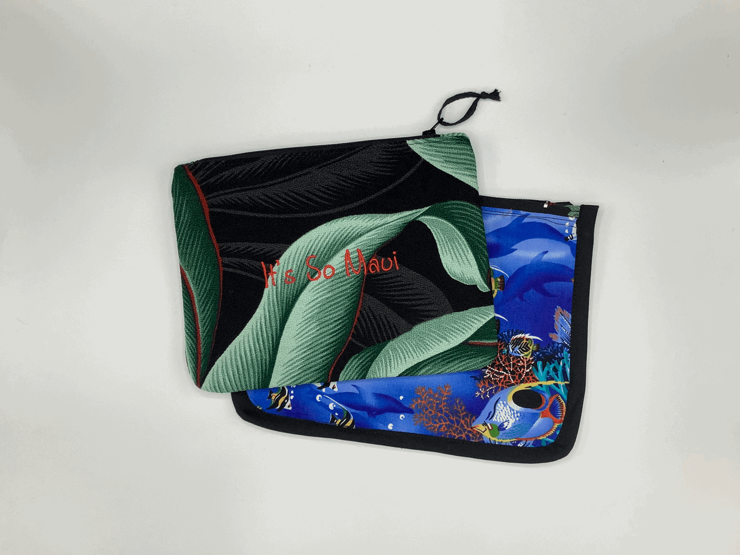 Black Retro Hawaiian Barkcloth Make-up Bags