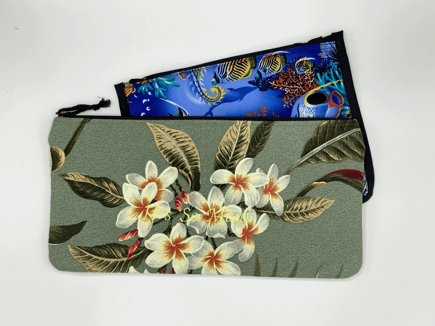 Sage Pali Large Hawaiian Barkcloth Make-up Bags
