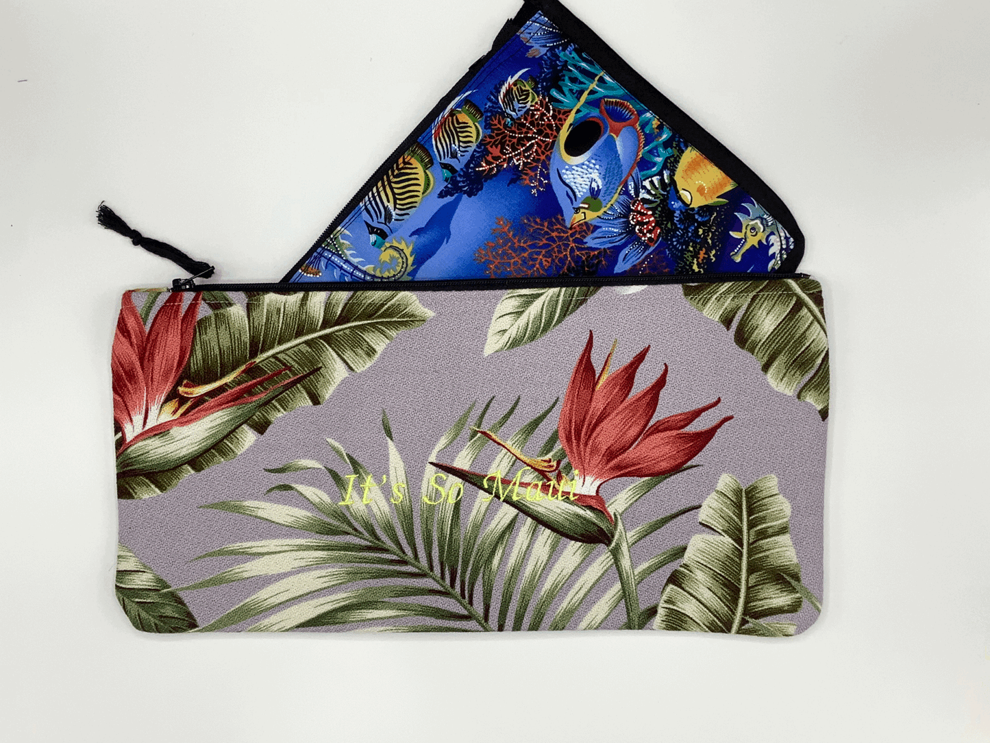 Lavender Bird of Paradise Large Hawaiian Barkcloth Make-up Bag