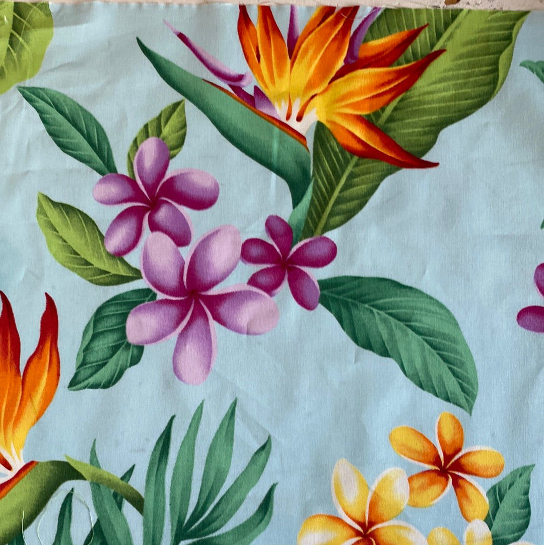 Powder Blue Bird of Paradise Cotton Fabric