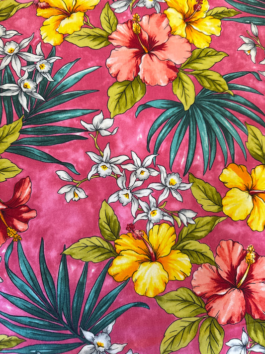 Pink Tropical Floral Cotton Fabric
