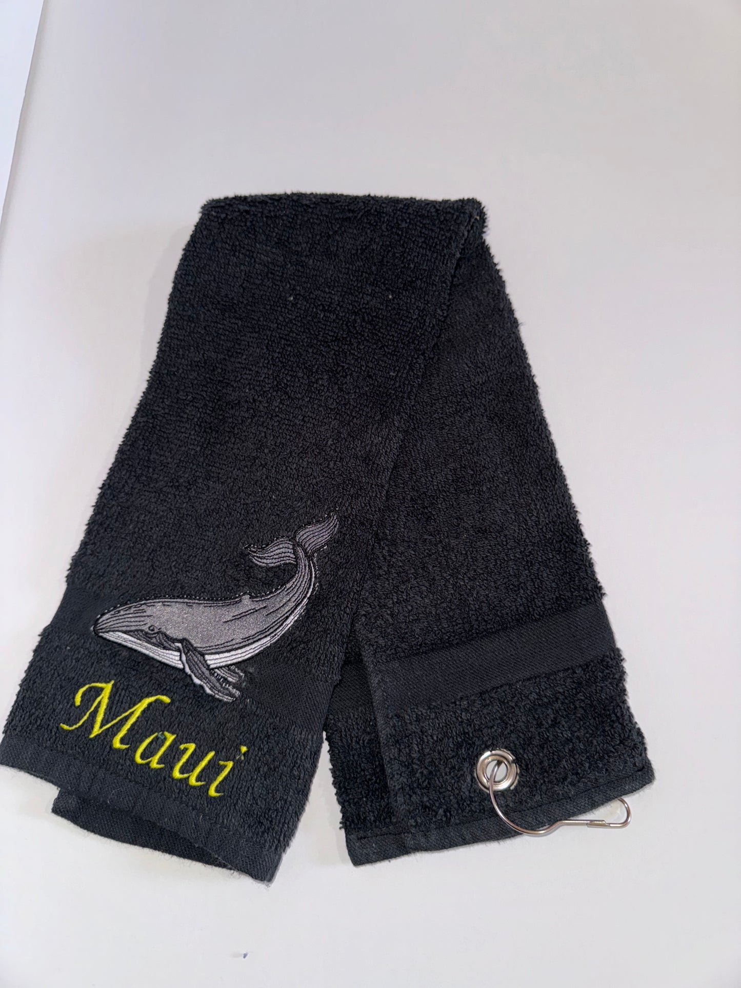 Whale on Black Golf Towel