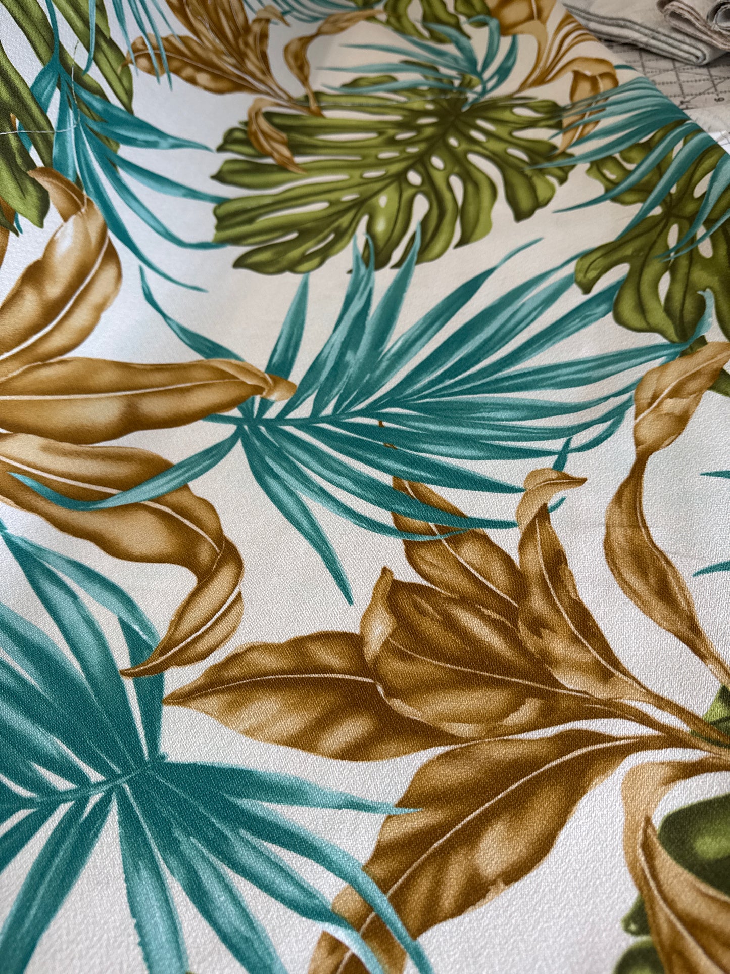 Natural Green Monstera Barkcloth  Upholstery Fabric /LMH-22-980
