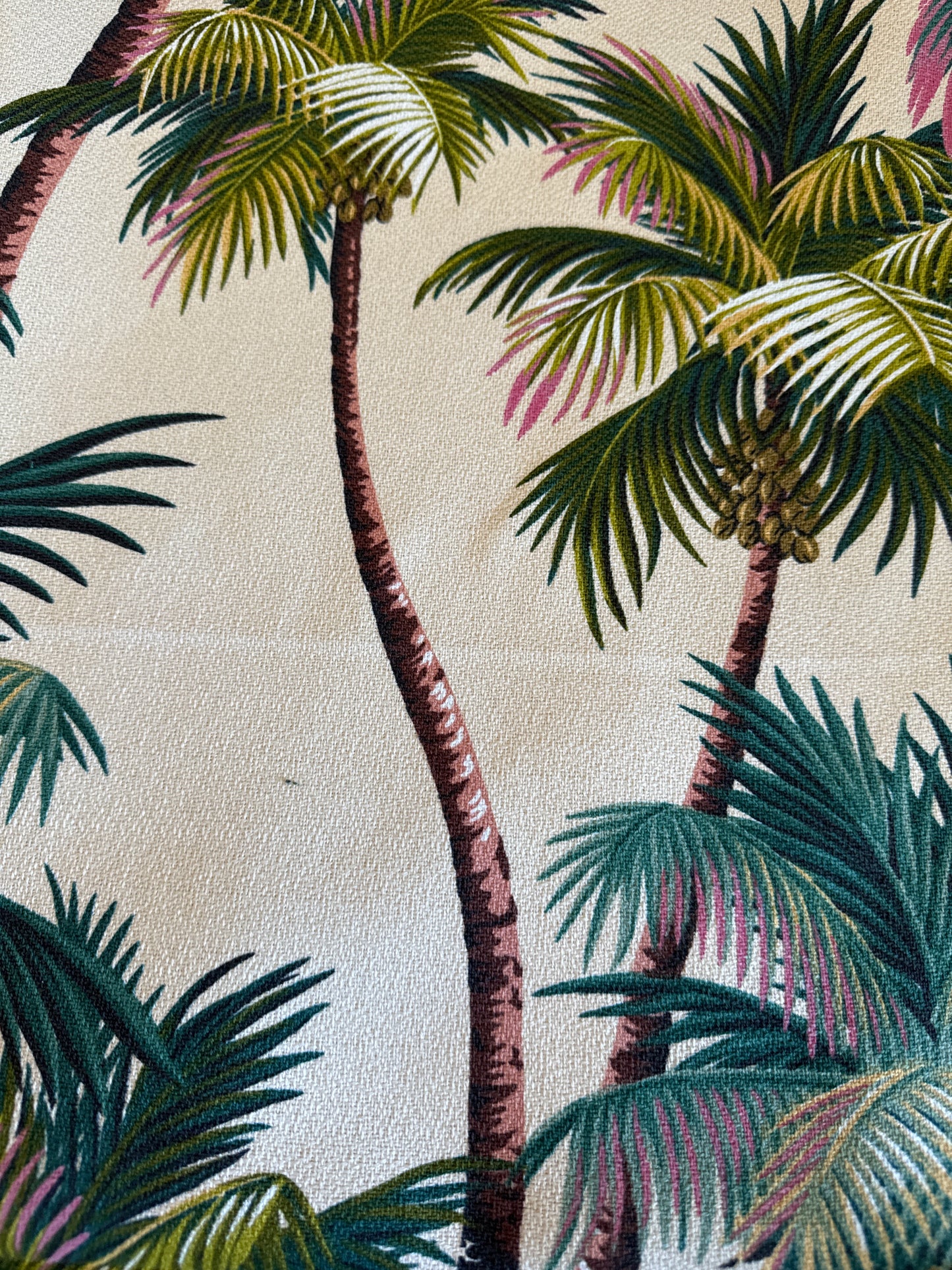 Natural Palm Trees Hawaiian Barkcloth Upholstery Fabric