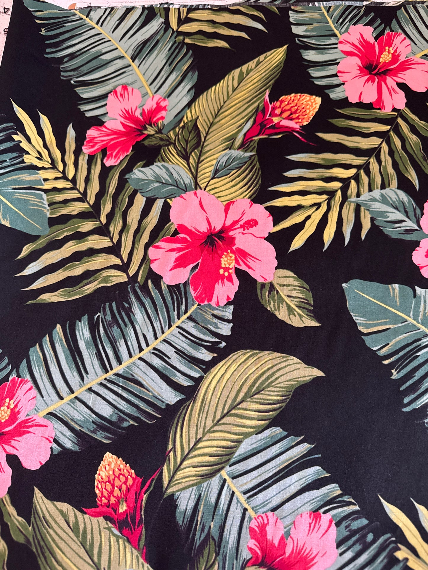 Black Pink Hibiscus Cotton Fabric HOC-053