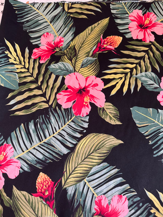 Black Pink Hibiscus Cotton Fabric HOC-053