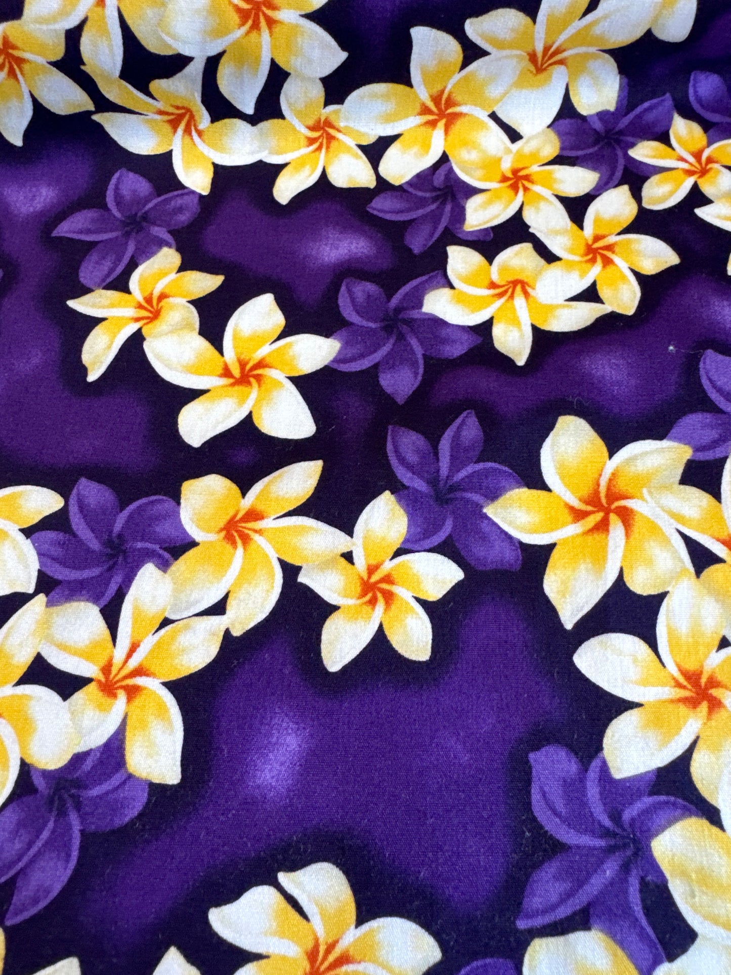 Purple Yellow Plumerias Cotton Fabric