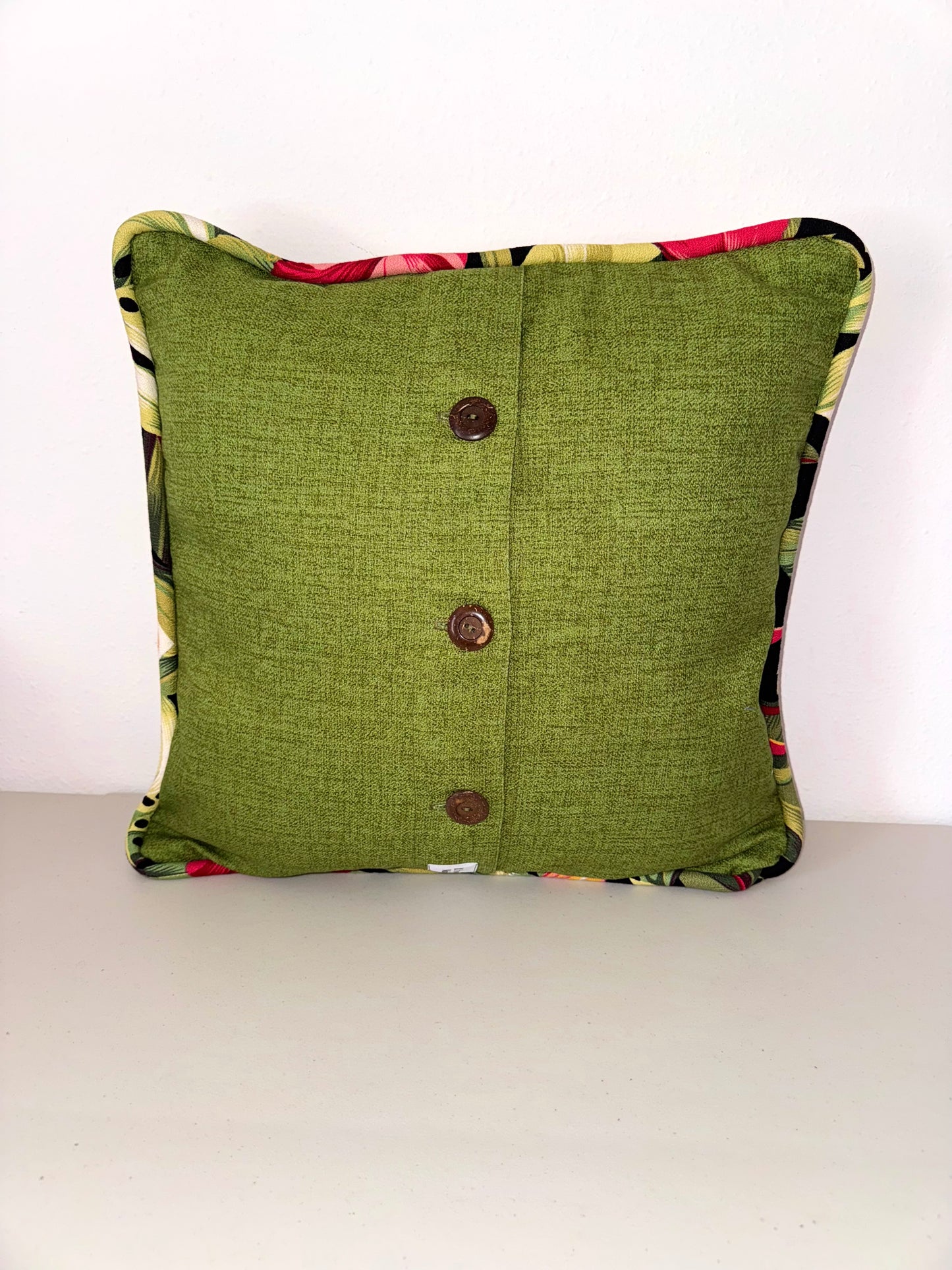 Red Hibiscus on Green Hawaiian Barkcloth Pillowcase