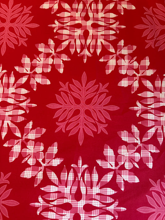 Red Quilted Palaka Cotton Fabric / KM-003