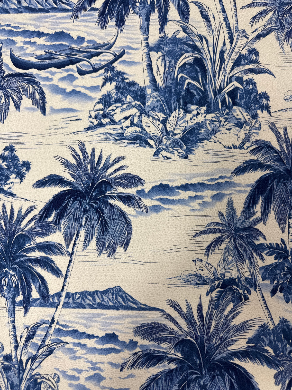Blue Old Hawaii Barkcloth Upholstery Fabric