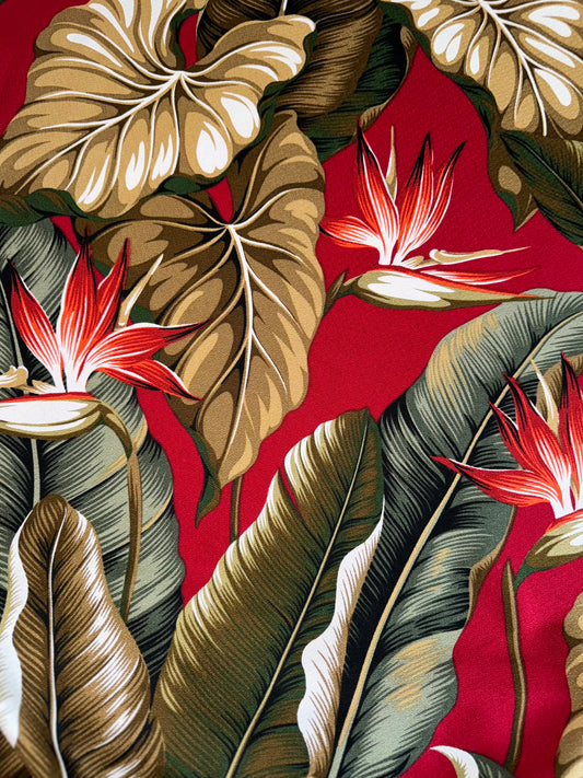 Red Bird of Paradise Hawaiian Barkcloth  Upholstery Fabric