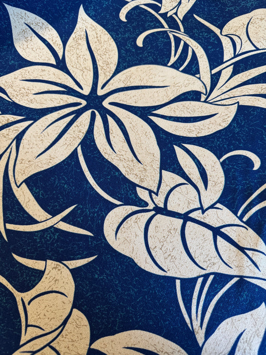 Navy Leaf Hawaiian Barkcloth Fabric