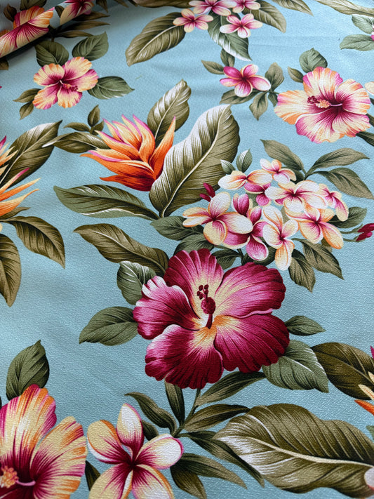 Aqua Olelo Hawaiian Barkcloth Fabric