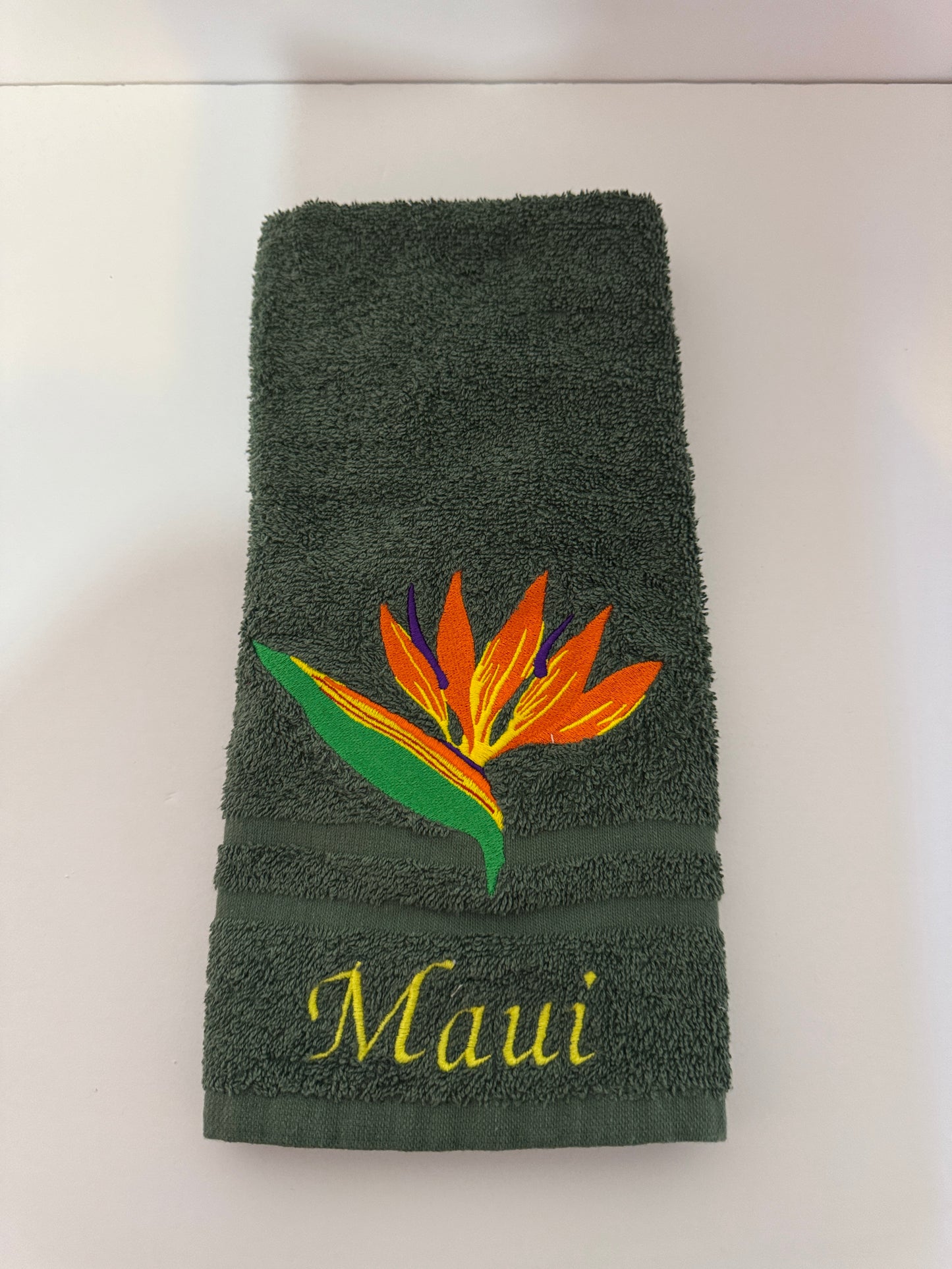 Bird of Paradise Green Hand Towel