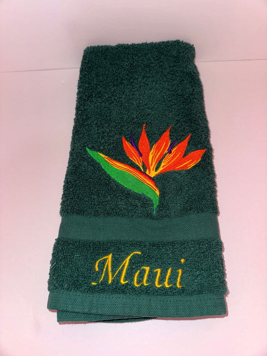 Bird of Paradise Green Hand Towel