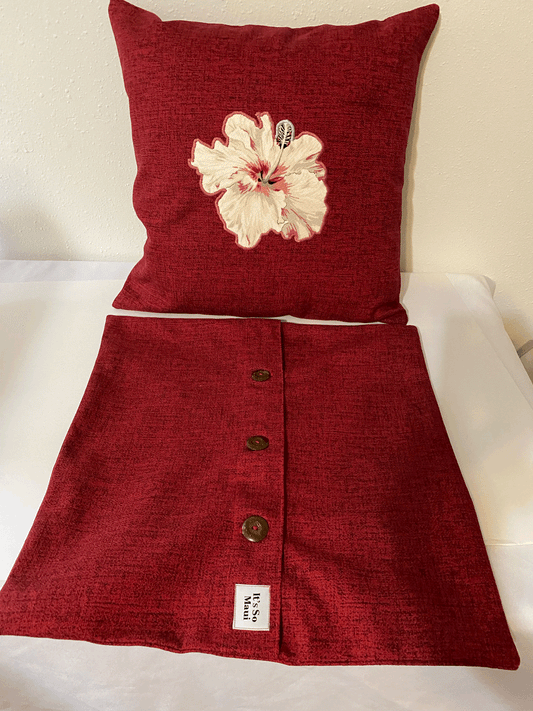 Red Hibiscus Hawaiian Barkcloth Pillowcase