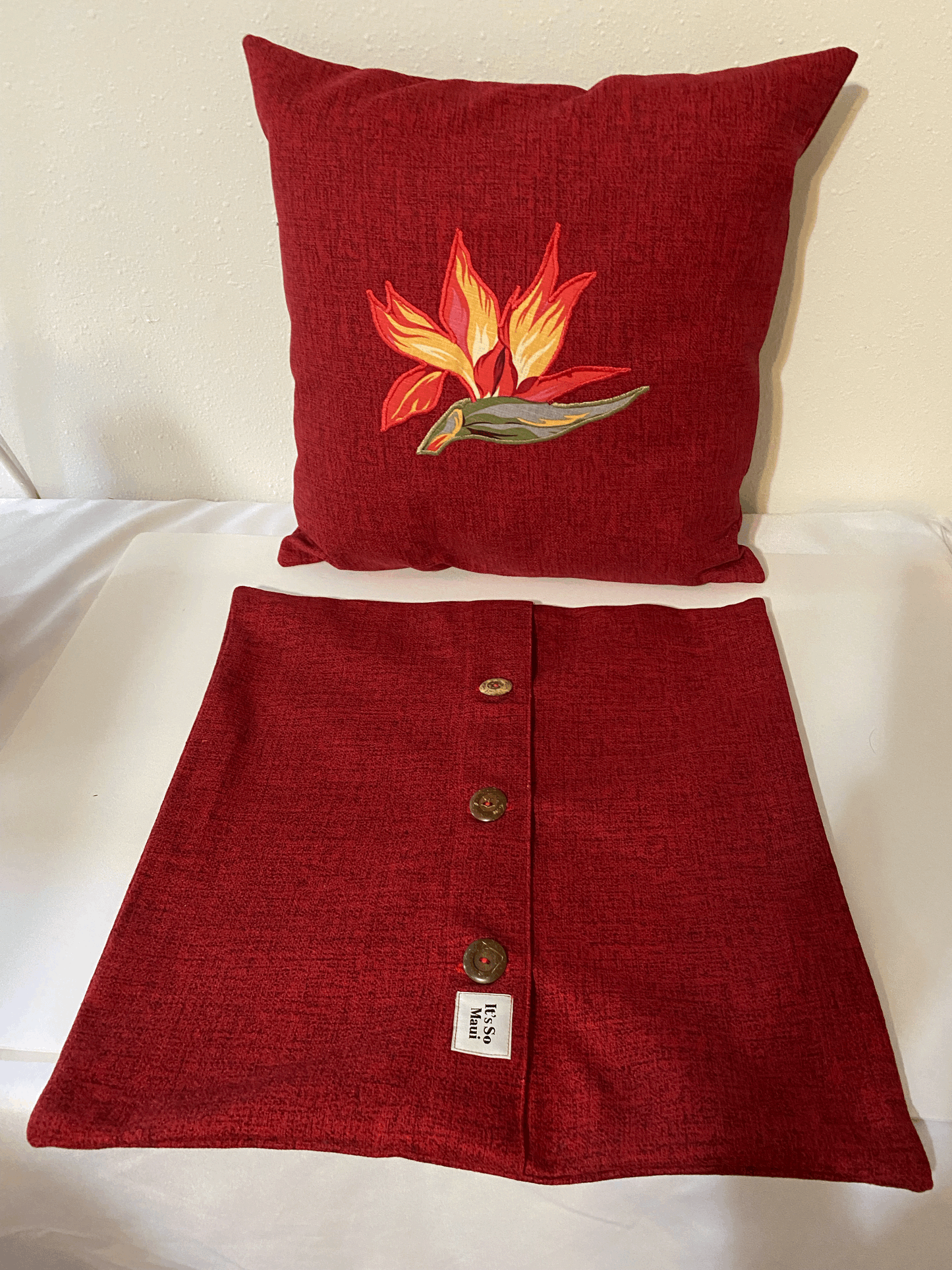 Red Bird Of Paradise Hawaiian Barkcloth Pillowcase