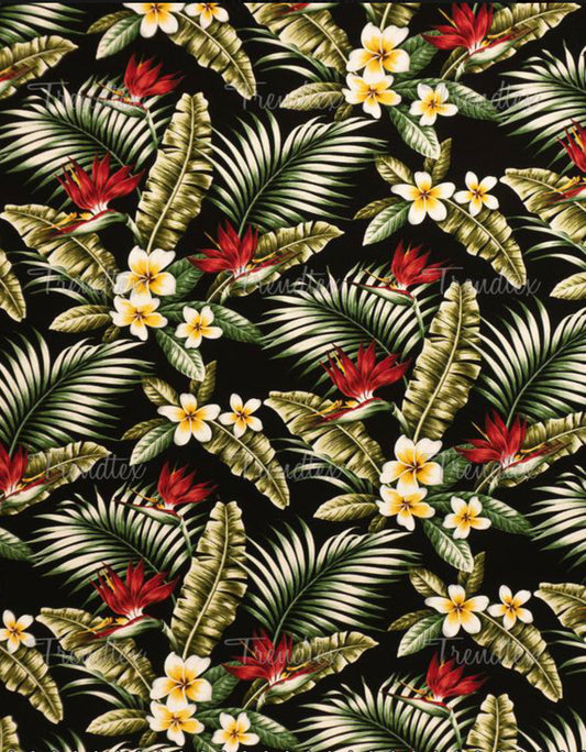 Black Maunawili Hawaiian Barkcloth Upholstery Fabric