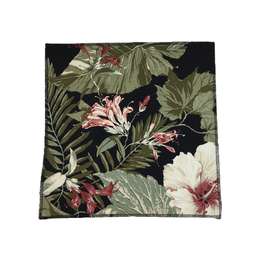 Black White Hibiscus Hawaiian Barkcloth Upholstery Fabric