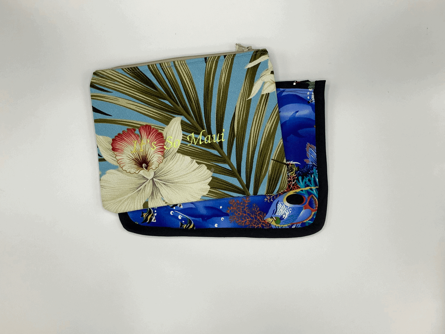 Blue Fern Hawaiian Barkcloth Make-up Bags