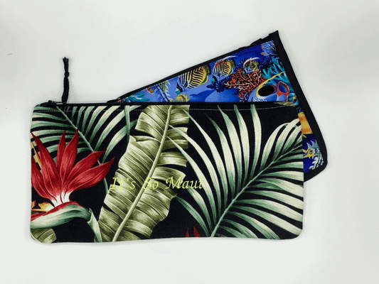 Black Maunawili Hawaiian Barkcloth Make-up Bags